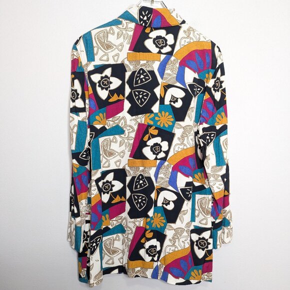 Vintage 80's Bright Geometric Pop Art Pattern Blazer Long Sleeve Pockets Floral - Picture 3 of 8